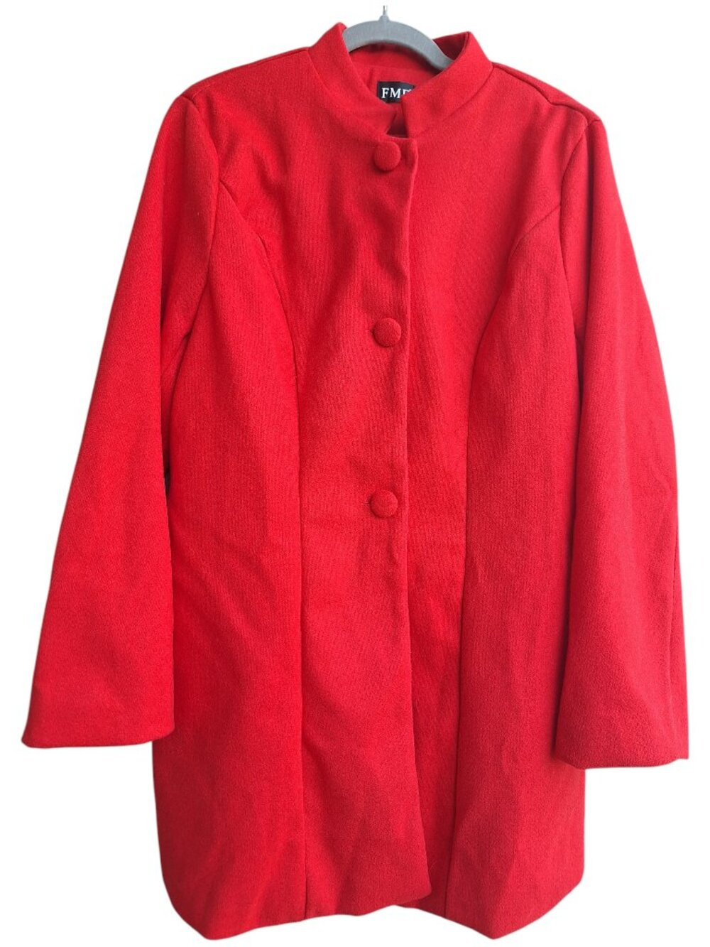 FME Vibrant Red Stand Collar Single Breasted Coat Jacket Size XL